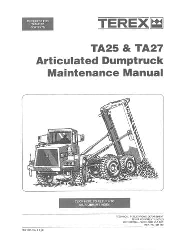 Terex Articulated Dump truck TA25 & TA27 Workshop Service Manual