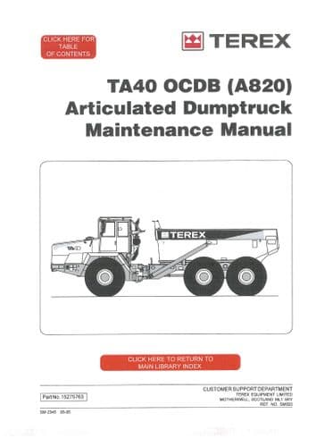 Terex Articulated Dump Truck TA40 OCDB Workshop Manual