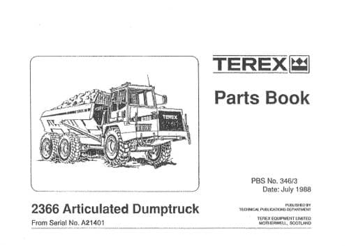 Terex Articulated Dumptruck 2366 Parts Manual