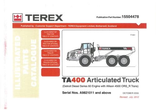 Terex Articulted Dump Truck TA400 Parts Manual