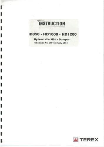 Terex  Hydrostatic Mini Dumper HD850 HD1000 HD1200 Operators Manual