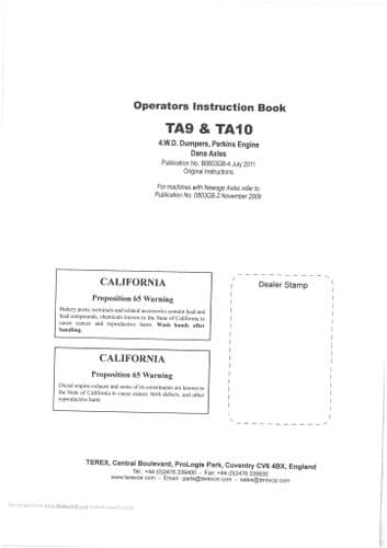 Terex Mini SkidSteer TA9 TA10 Operators Manual
