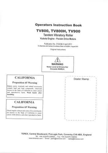 Terex TV800 TV800H TV900 Operators Manual