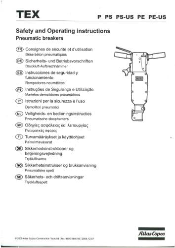 TEX Pneumatic Breakers P, PS, PS-US, PE & PE-US Operators Manual