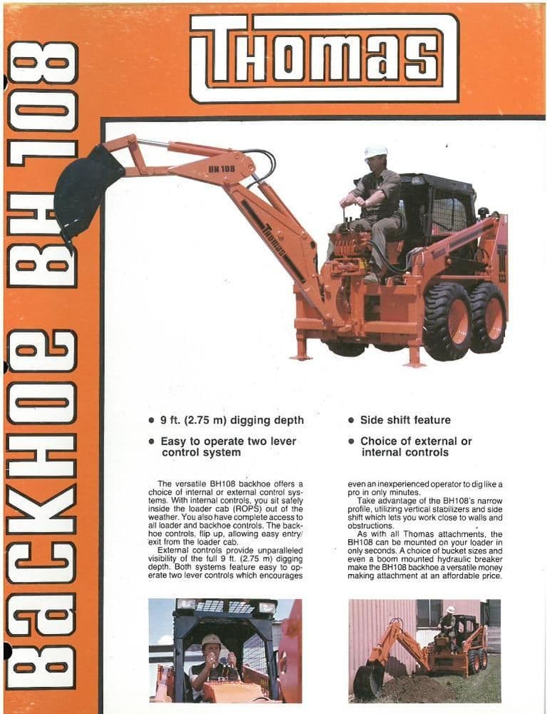 Thomas Skid Steer Loader - Backhoe BH108 Brochure - BH 108