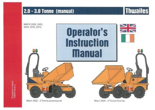 Thwaites Dumper 2.0 - 3.0 Tonne Mach 2020 2022 2023 2070 2073 Operators Manual