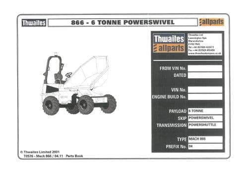 Thwaites Dumper Powerswivel 866-6 Tonne Parts Manual