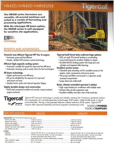 Tigercat Havester H845D & LH845D Brochure