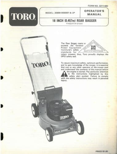Toro 18" Rear Bagger Mower Operators Manual