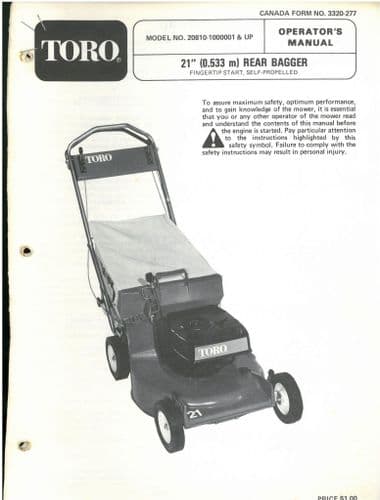 Toro 21" Rear Bagger Mower Operators Manual