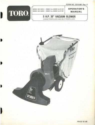 Toro 5hp 30" Vacuum Blower Operators Manual