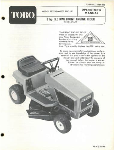Toro 8hp Front Engine Rider Ride-On Mower Operators Manual