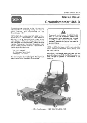Toro Groundsmaster 455-D Riding Mower Workshop Service Repair Manual
