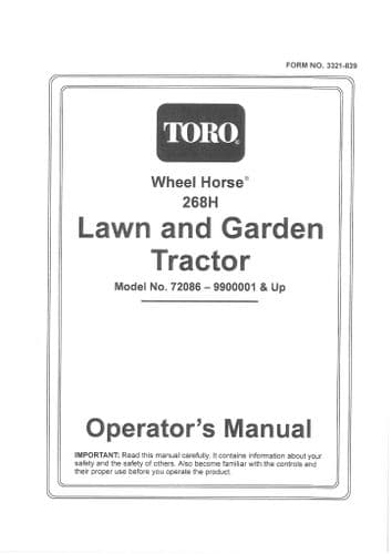Toro Lawn And Garden Tractor 268H Operators Manual