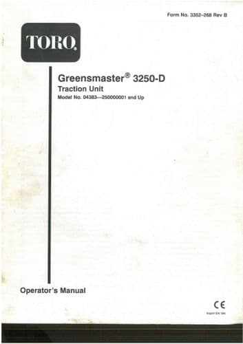 Toro Mower Greensmaster 3250-D Operators Manual 3250D