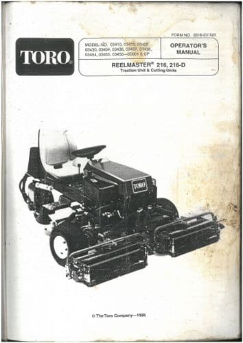 Toro Mower Reelmaster 216 &216D Operators Manual