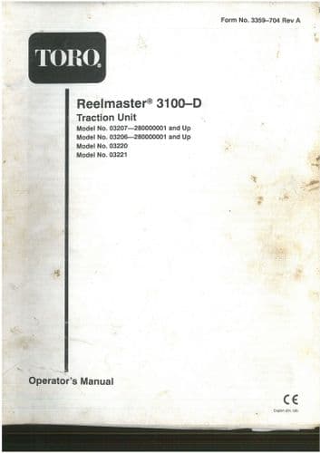Toro Mower Reelmaster 3100-D Operators Manual 3100D