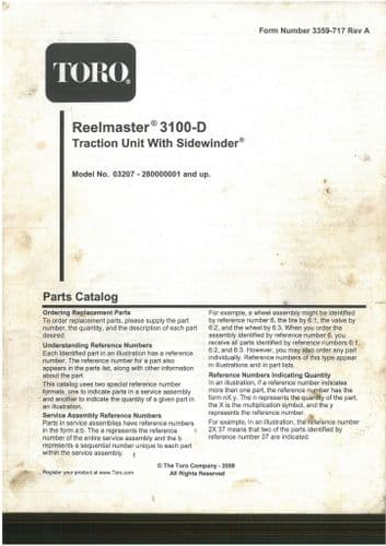 Toro Mower Reelmaster with Sidewinder 3100-D Operators Manual 3100D