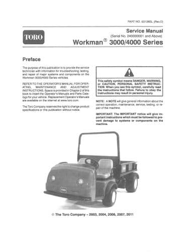 Toro Workman 3000 & 4000 Workshop Service Manual