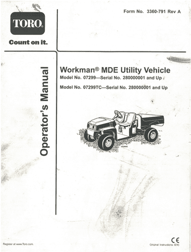 Toro Workman MDE Utility Vehicle Operators Manual