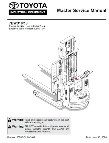 Toyota Forklift 7BWS10/ 7BWS13 Workshop Manual