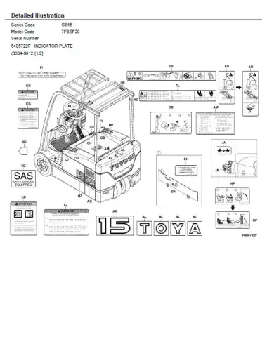 Toyota Forklift  7FBEF15/ 7FBEF16/ 7FBEF18/ 7FBEF20 Parts Manual
