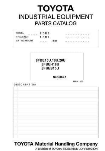 Toyota Forklift  8FBE15U/8FBE18U/8FBE20U/8FBEH18U/8FBES15U Parts Manual