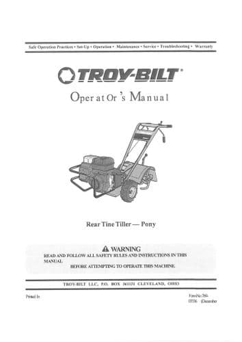 TroyBilt Rear Time Tiller Pony Operator Manual