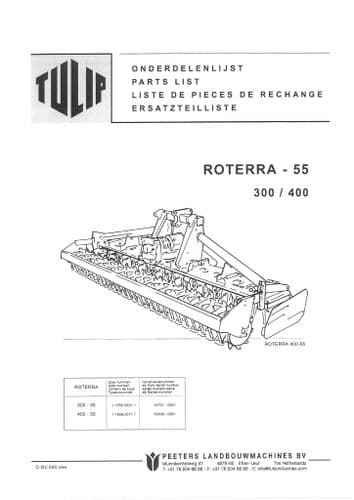 Tulip Teagle Lely Power Harrow Roterra 300-55 & 400-55 Parts Manual