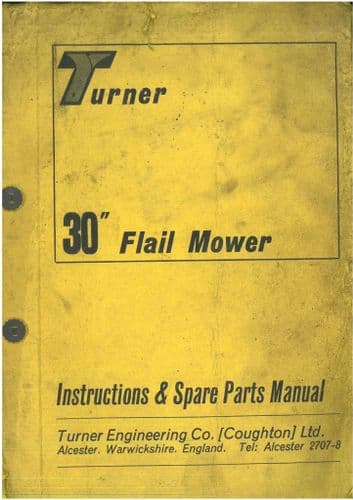 Turner Flail Mower 30"Operators Manual with Parts List - Flail Topper