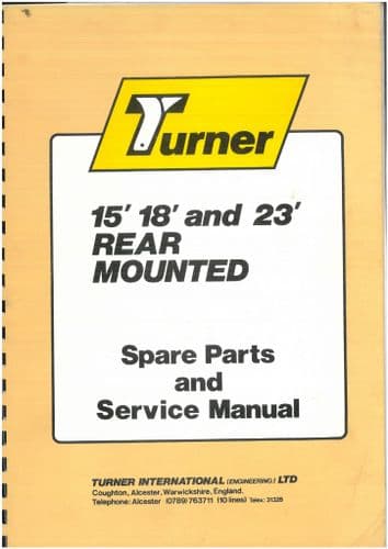 Turner Hedgetrimmer Rear Mounted Models 15, 18 & 23 Service Manual with Parts List - ORIGINAL
