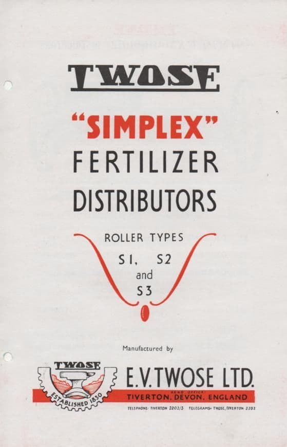 Twose Fertilizer Distributors Simplex Roller Types S1 S2 & S3; Multiple ...