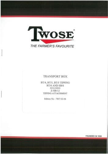 Twose Transport Box  BT/4 BT/5 Tipping BT/6 SB/6  Including Z-SB/12 Operators Manual & Parts List