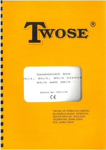 Twose Transport Box  BT/4 BT/5 Tipping BT/6 SB/6 Operators Manual with Parts List BT 4 5 6 SB 6
