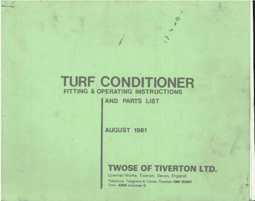 Twose Turf Conditioner August 1981  Operators & Parts Manual