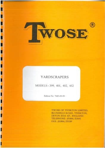 Twose Yardscraper 399, 401, 402, 452 Operators Manual with Parts List