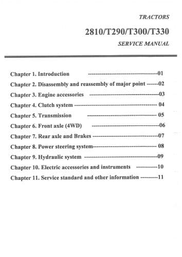 TYM Tractor 2810 T290 T300 T330 WOrkshop Service Manual