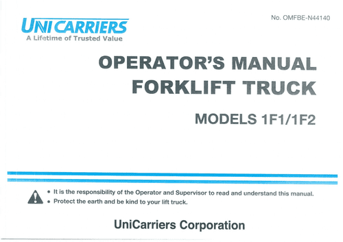 UniCarriers Forklift 1F1 1F2 Operators Manual