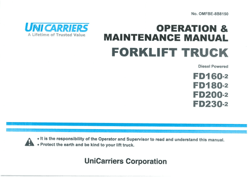 UniCarriers Forklift  FD160-2 FD180-2 FD200-2 FD230-2 Operation Manual