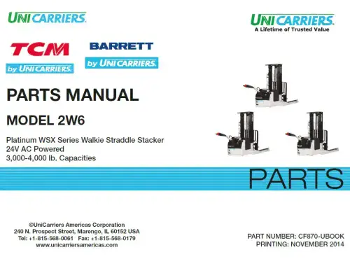 Unicarriers Forklift/ Pallet Truck 2W6 Parts Manual