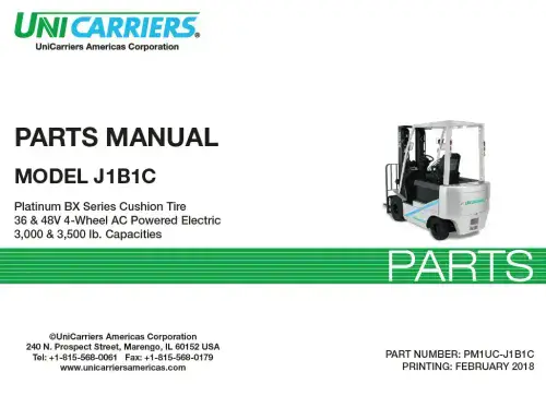 Unicarriers Forklift/ Pallet Truck J1B1C Parts Manual