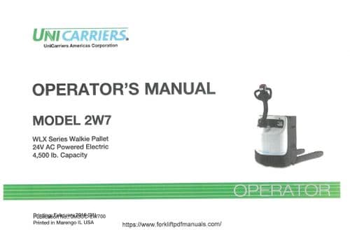 Unicarriers Walkie Pallet Truck 2W7 Operator's Manual