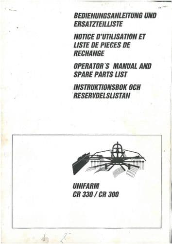 Unifarm Rake CR300 & CR330 Operators Manual with Parts List - CR 300 330