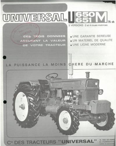 Universal UTB Tractor 650M - 651M Brochure - IN FRENCH