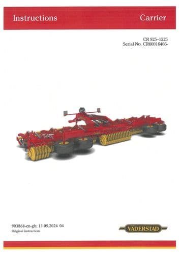 Vaderstad Carrier Seed Drill CR925 CR1225 Operators Manual