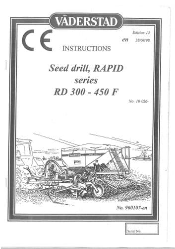 VADERSTAD DRILL RAPID RD300F RD400F RD450F OPERATORS MANUAL - RD 300 400 450 F (2)
