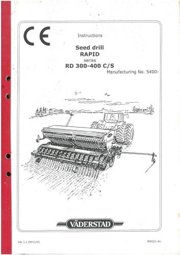 Vaderstad Drill Rapid Series RD300 RD400 C & S Operators Manual - RD 300 400 C & S
