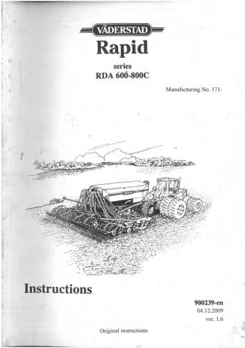 Vaderstad Drill Rapid Series RDA600 RDA800 RDA800C Operators Manual - RDA 600 800 C