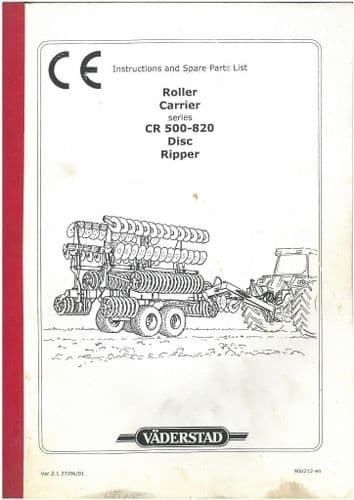 Vaderstad Roller Carrier - Models CR500 CR650 CR820 Disc Ripper Operators Manual with Parts List