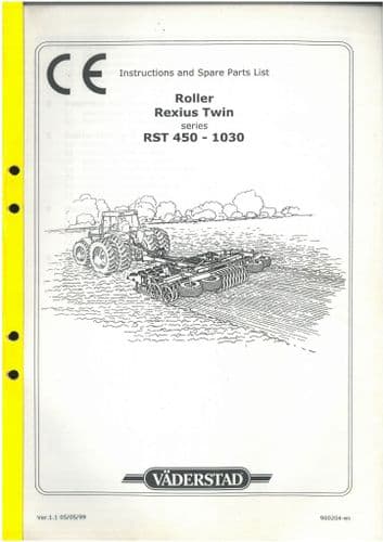 Vaderstad Roller Rexius Twin Series RST 450 550 630 830 930 1030 Operators Manual with Parts List